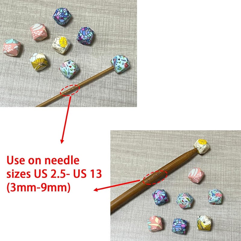 spansee 8 PCS Hexagon Print Knitting Needle Stoppers, Knitting Needle End Caps, Stitch Stoppers, Fit Size 2.5-13 (3mm-9mm) Needles - Image 3
